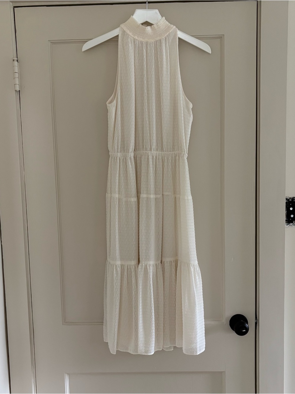 Michael Kors Sleeveless Cream High-Neck Tiered Maxi Dress